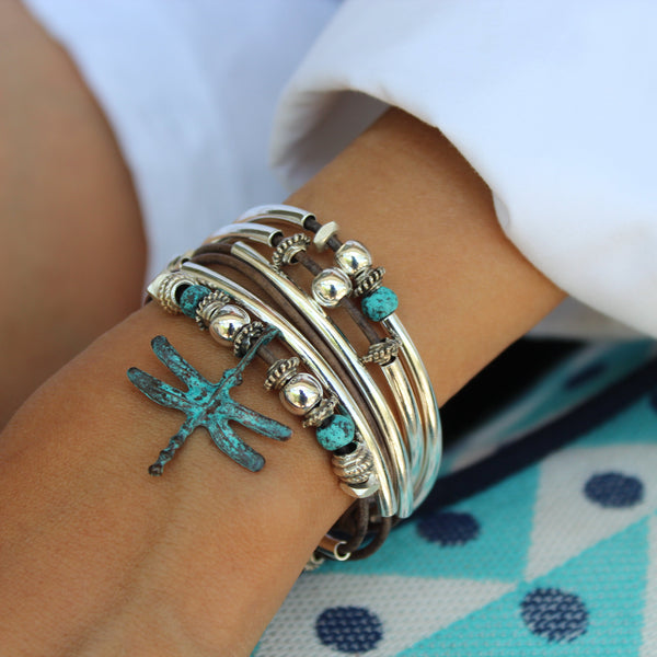Andie Convertible Wrap Bracelet Necklace – Silver Dragonfly
