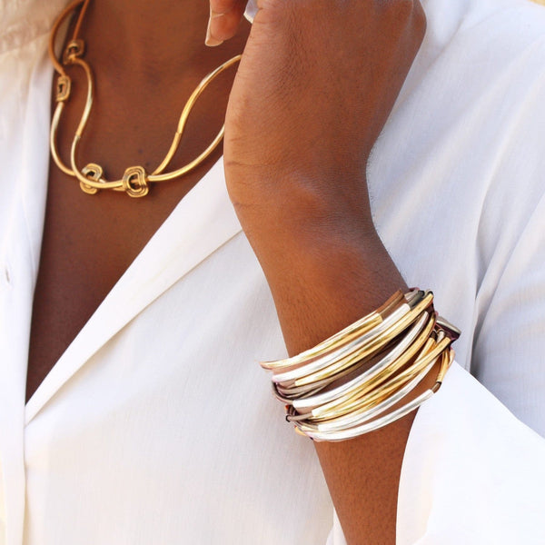 Aura Convertible Wrap Bracelet Necklace – Gold Crescents | Lizzy James