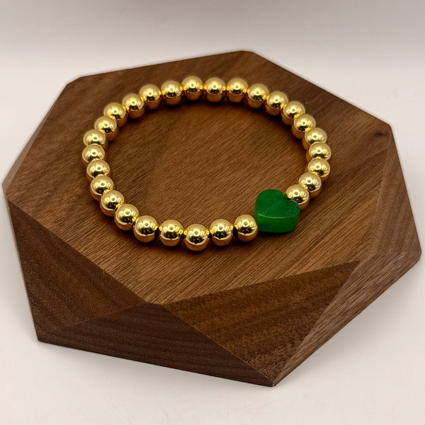 Emerald Jade Heart Bracelet with Gold Beads | Lizzy James