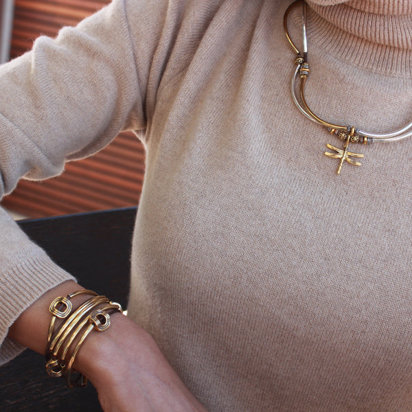 Aura Convertible Wrap Bracelet Necklace – Gold Crescents | Lizzy James