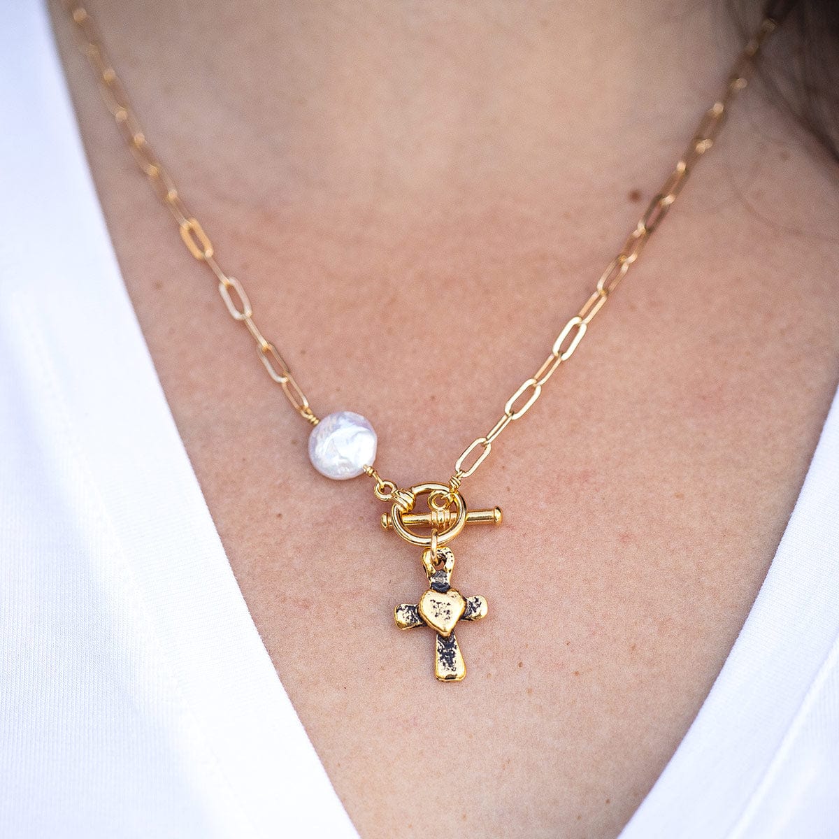 Cross Heart Charm Gold