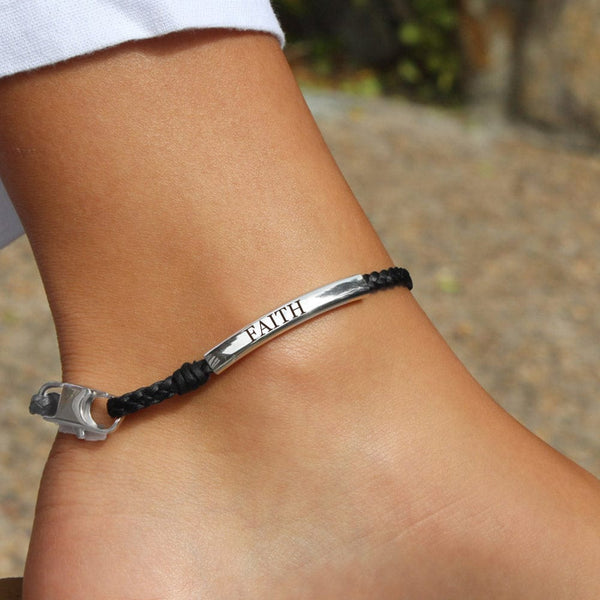 Heirloom Engravable SIlver & Leather Anklet Lizzy James