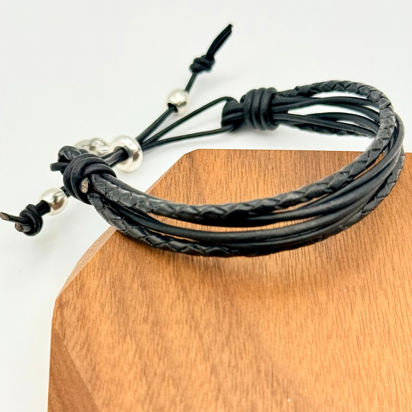 Kai Natural Black Leather Bracelet