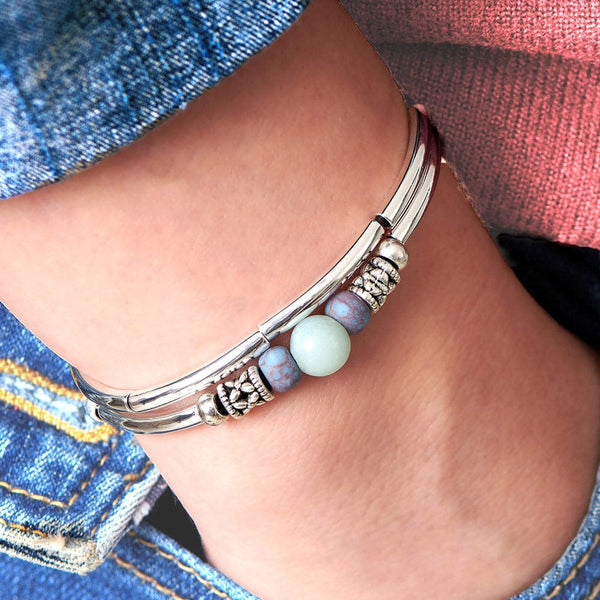 Kauai Amazonite Adjustable Silver & Leather Bracelet Lizzy James