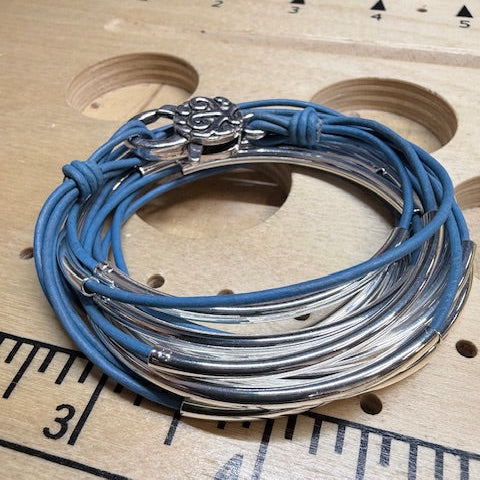 Lizzy Classic 4 Strand Blue Leather Wrap Bracelet | Convertible