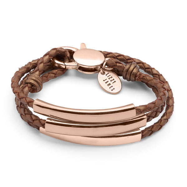 Rose Gold-Plated Custom Engraved Leather Bracelet – Mingle