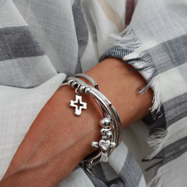 Addie Silver & Black Leather Wrap Bracelet – Charm Ready