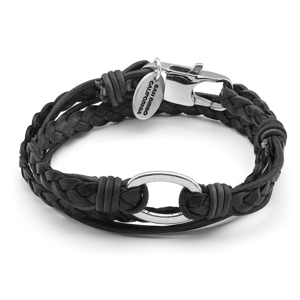 Black Leather Wrap Bracelet the Paisley, shown with charms - black dangler, Amazonite heart and paw print charm