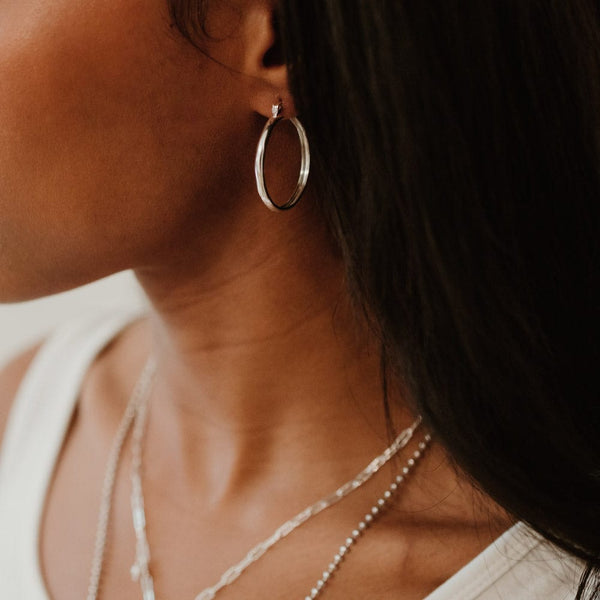 LOUMILEO 4mm Wide Large Silver Hoop Earrings