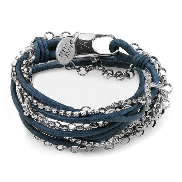 ブレスレット Blue Hinged Wrap Bracelet Sterling Silver Blue Braided Leather Coil Wrap Bracelet One