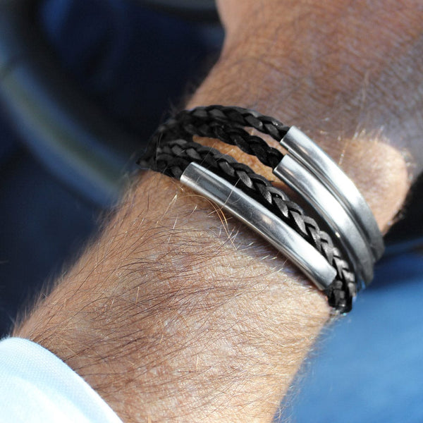 Men's Bracelet in Black Braided Leather