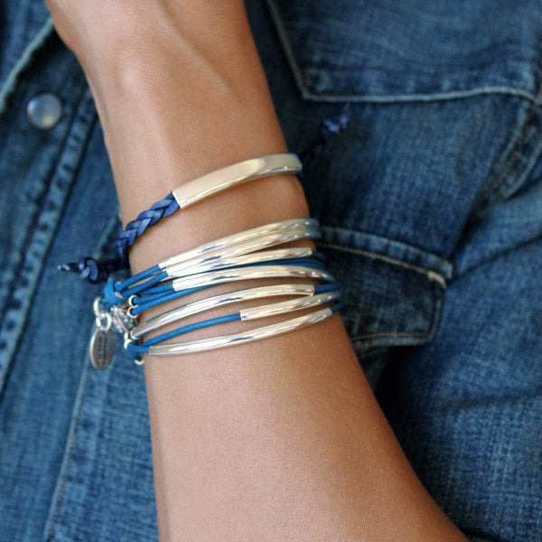 Lizzy Classic 4 Strand Blue Leather Wrap Bracelet | Convertible