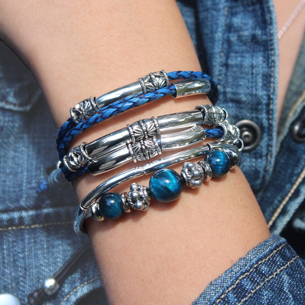 Blue Tiger's Eye Silver Bracelet for Women