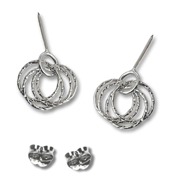 Sterling Silver Quad Circle Earrings - Medium Hammered Hoops