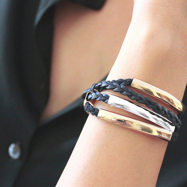 リストアクセサリー(bracelet) Addison Braided Black Leather Wrap Bracelet - Mixed Metal | Lizzy
