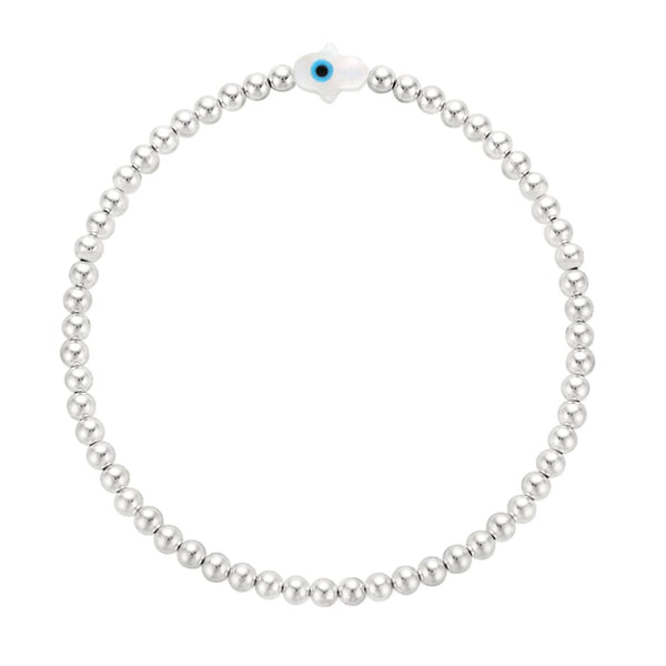 Hamsa Charm Bracelet 3mm Sterling Silver Beads