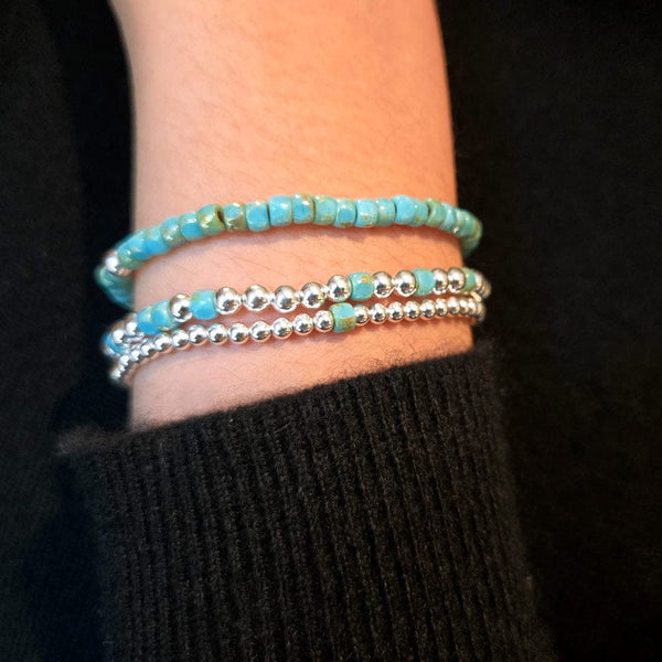 Sterling Silver Bracelet Set with Turquoise Beads