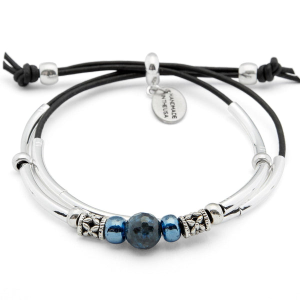 Blue and silver bracelet- blue glass beads with sterling silver