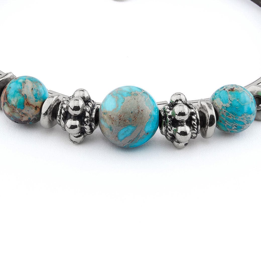 Basil Silver & Leather Adjustable Bracelet with Semi Precious Turquoise