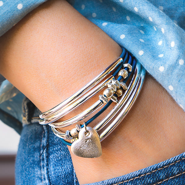 Charm bracelet, Pandora style, sterling silver bracelet, silver plated  charms, vibrant teal blue beads