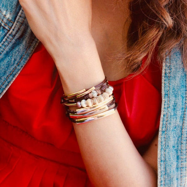 Mingle Gold-Plated Custom Engraved Leather Bracelet | Buy Now