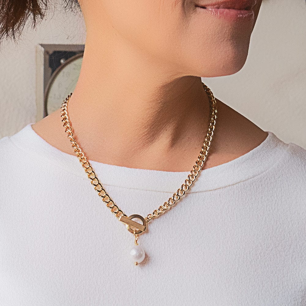 Glendora Gold Necklace with Jumbo Pearl Pendant
