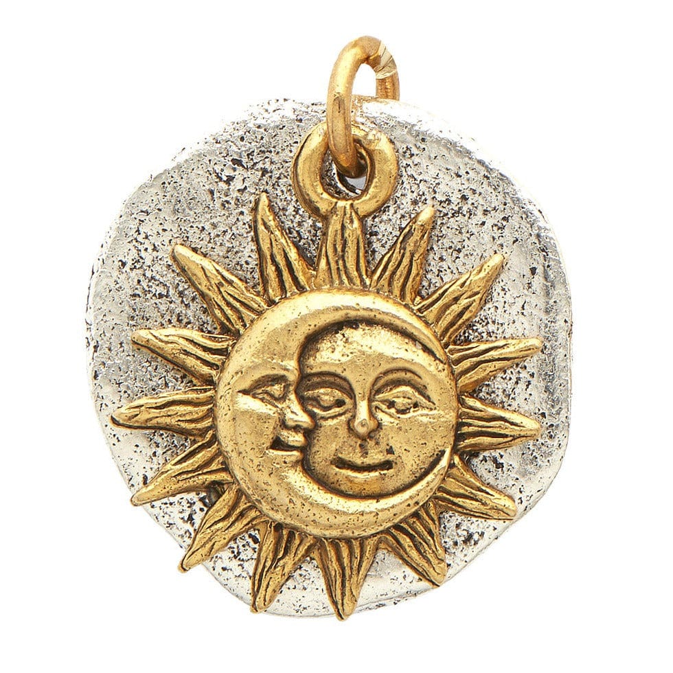 Gold Moon Sun and Silver Disc Pendant