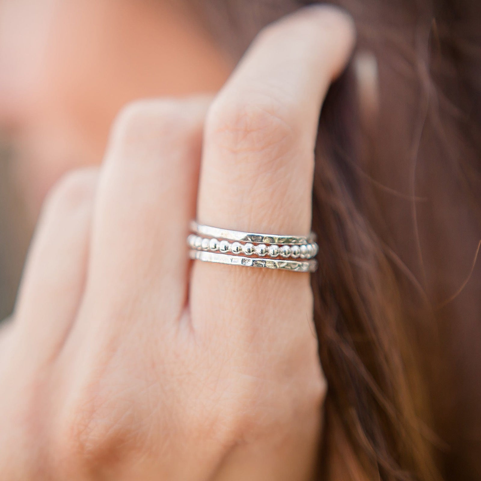 Thin Hammered Band Sterling Silver Ring