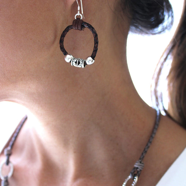 Austin Leather Earrings – Braided Leather & Silver Earrings