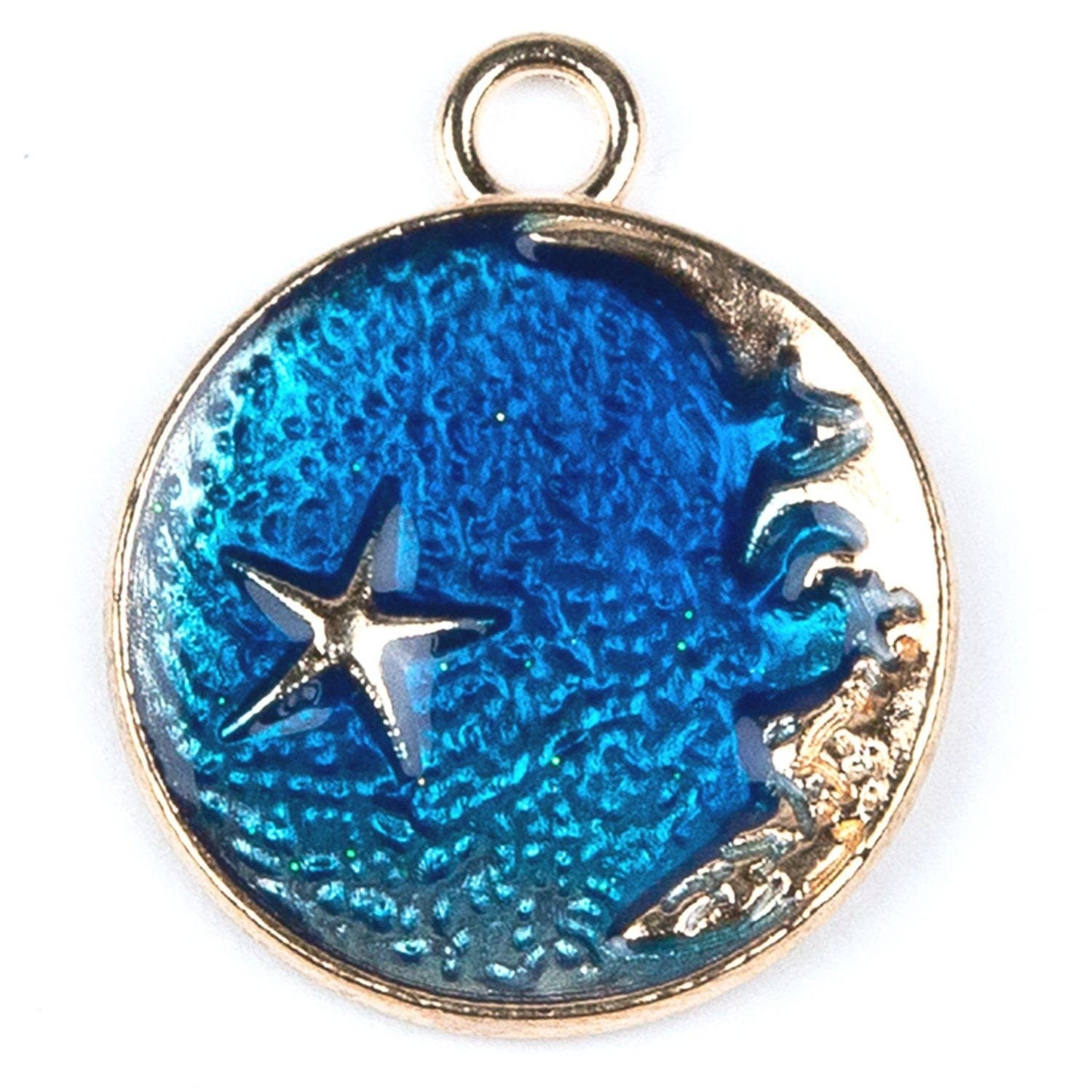 enamel moon star ocean Celestial Pendant
