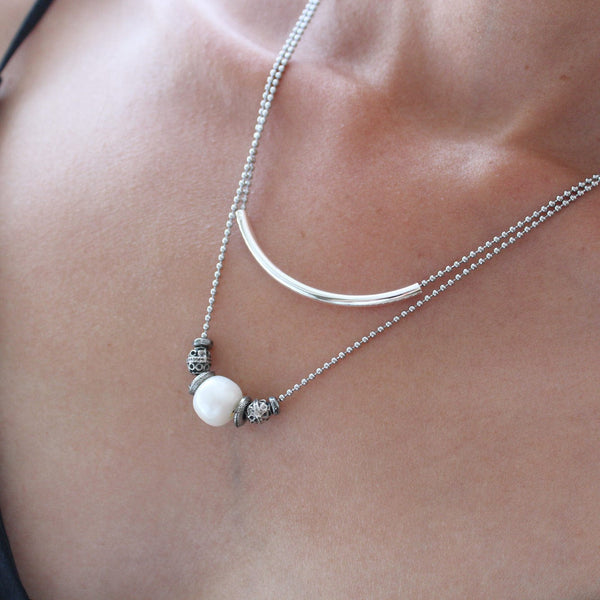 Jasmine Layered Freshwater Pearl Necklace – Silver
