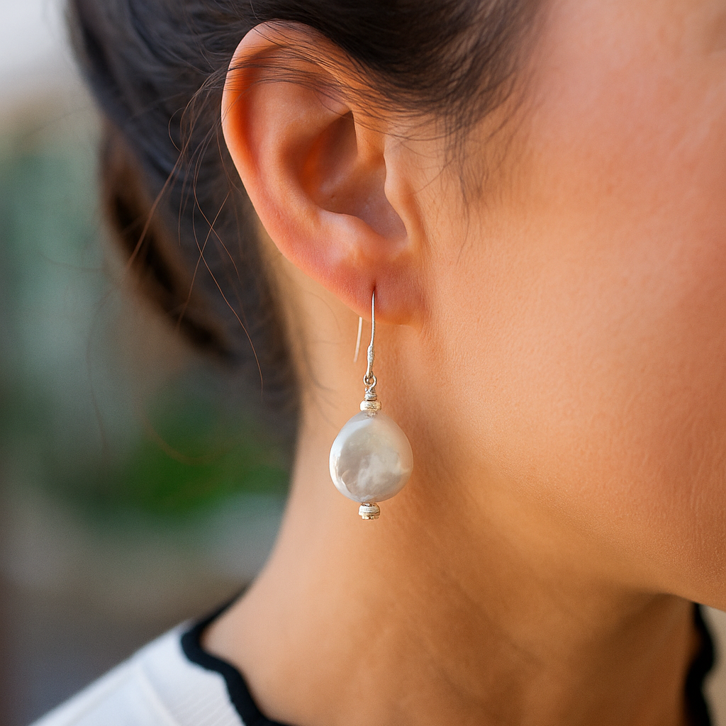 Holly Blue Leather Wrap Bracelet with Creamy Pearl & Silverplate Crescents