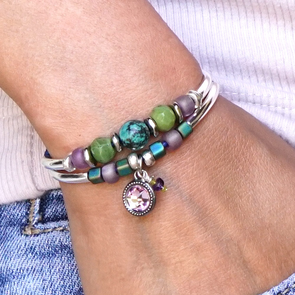 Billie leather and silver bracelet with Turquoise and Amethyst