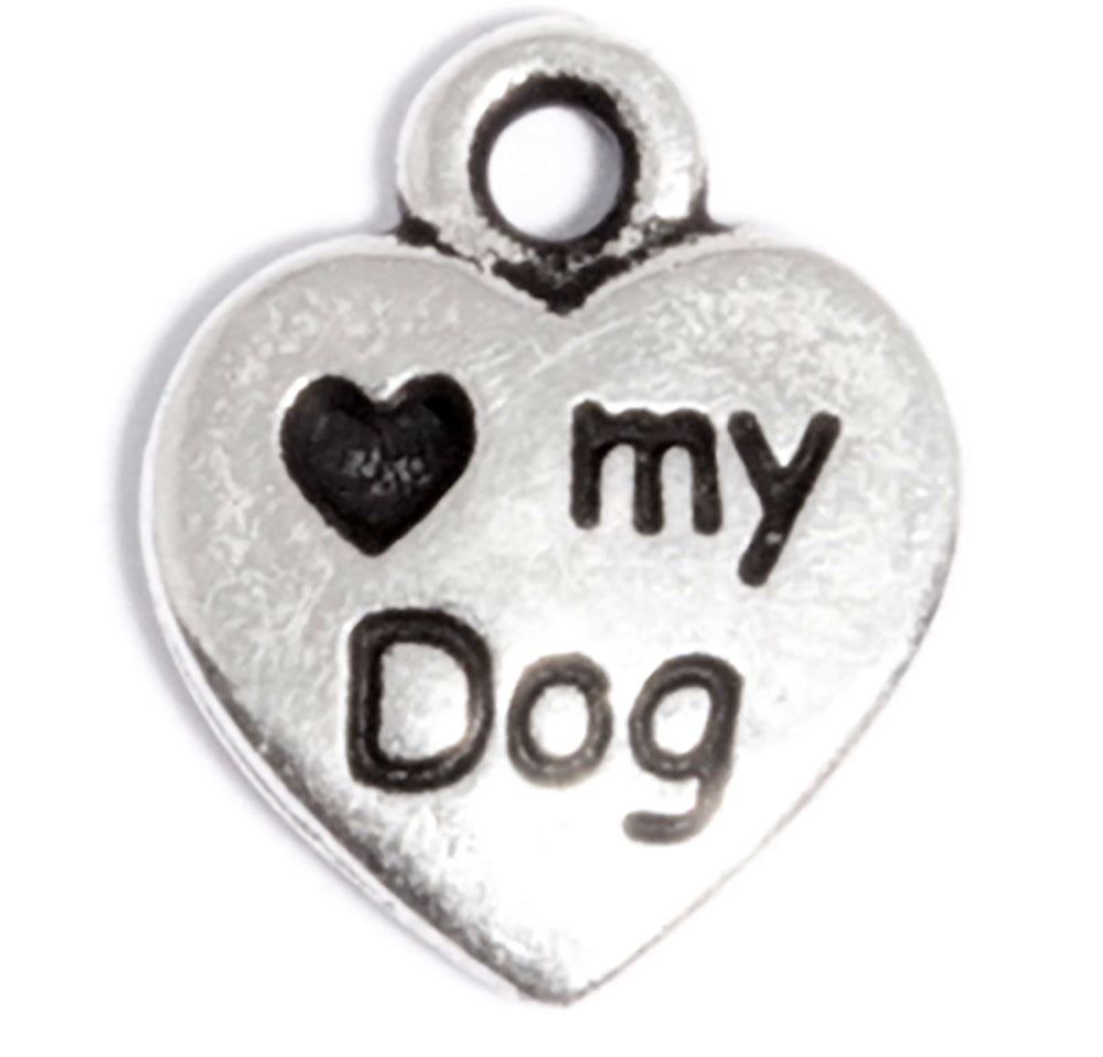silver heart shaped i love my dog charm