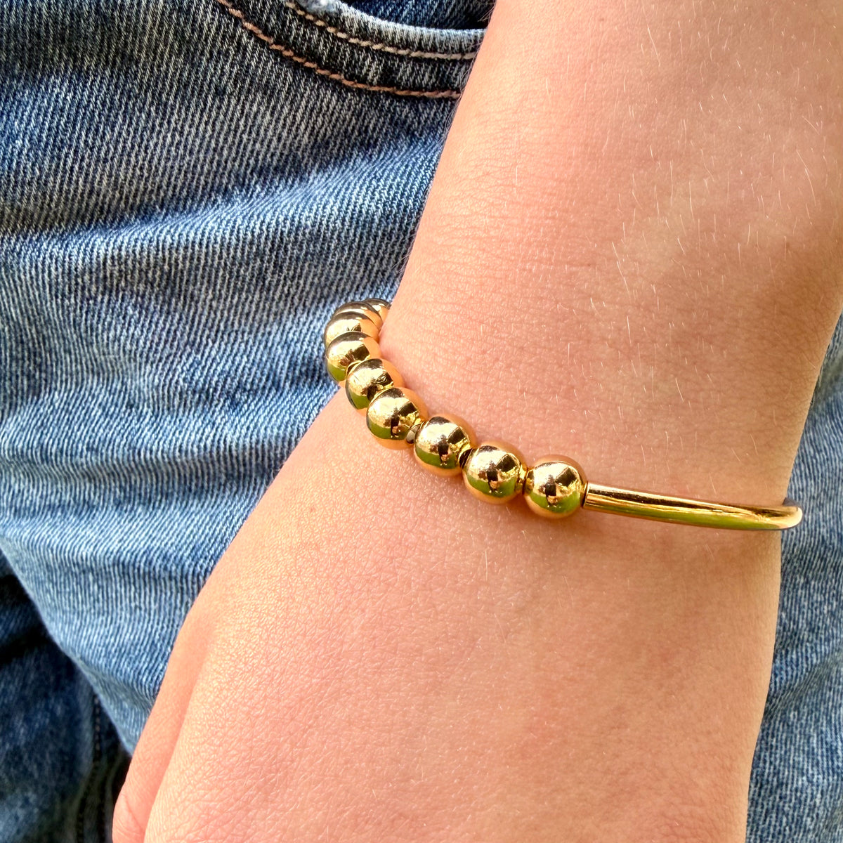 Lori Gold Beaded Bracelet | Handcrafted Gold Stretch Bracelet