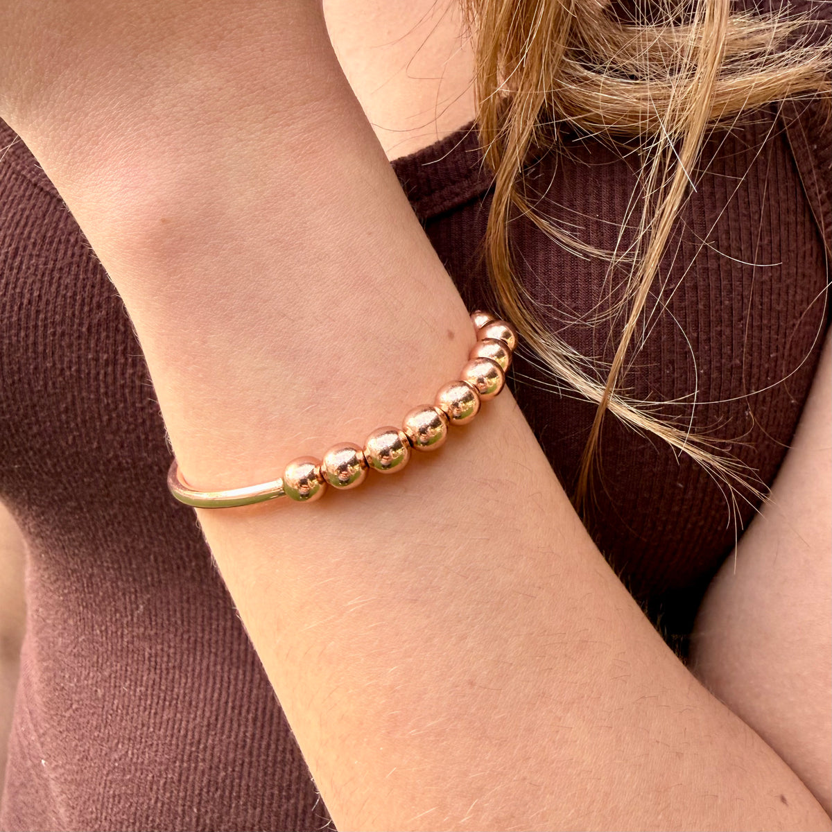 Lori Rose Gold Beaded Bracelet | Handcrafted Rose Gold Stretch Bracelet