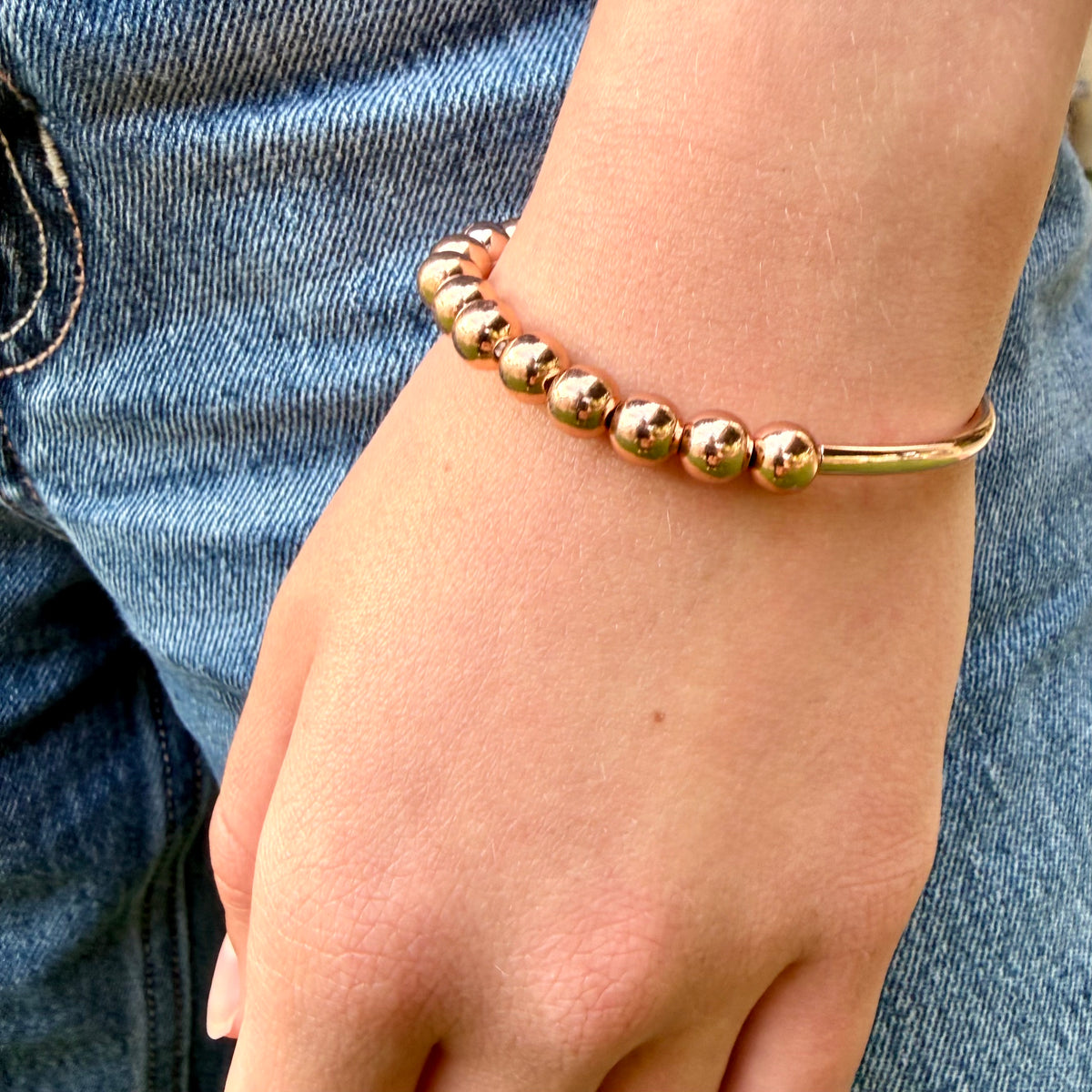 Lori Rose Gold Beaded Bracelet | Handcrafted Rose Gold Stretch Bracelet