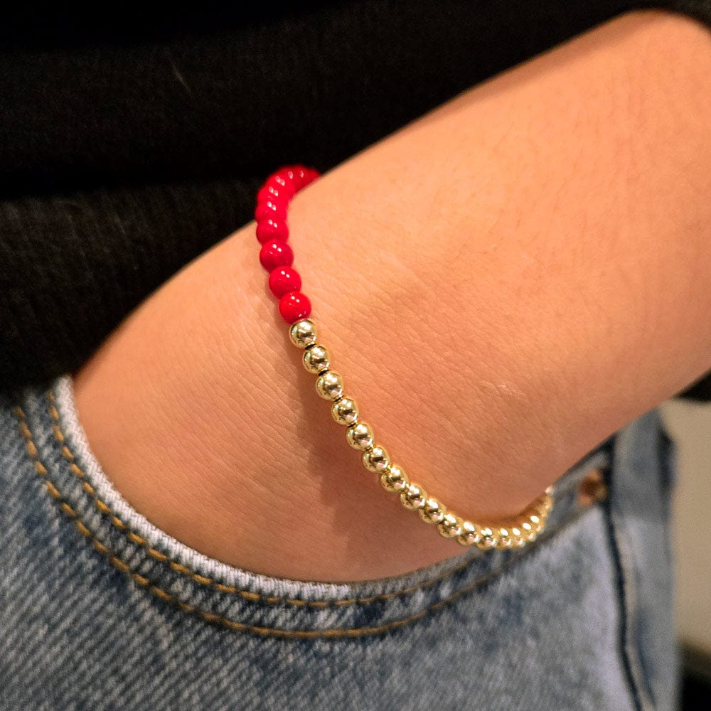 Red Coral Bracelet in 14k Gold Filled 4mm Beads