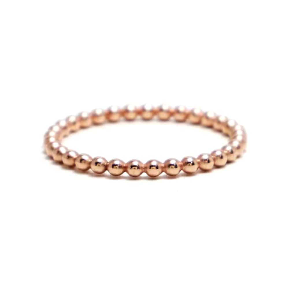14k Rose Gold Filled Ring 3mm Beaded Stretch to Fit Ring