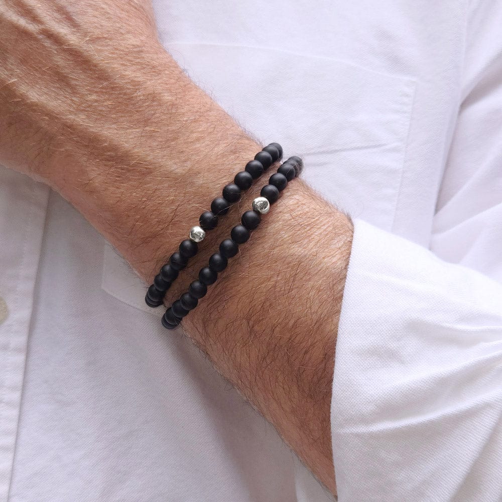 Two men&#39;s black onyx beaded bracelets with sterling silver beads
