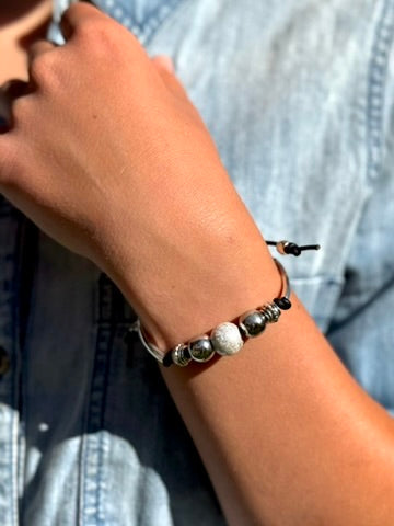 Onyx Shimmer Silver Adjustable Bracelet