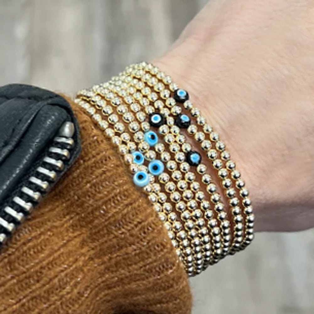 Evil Eye Bracelet 14K Gold Filled Beads 6.5 inch