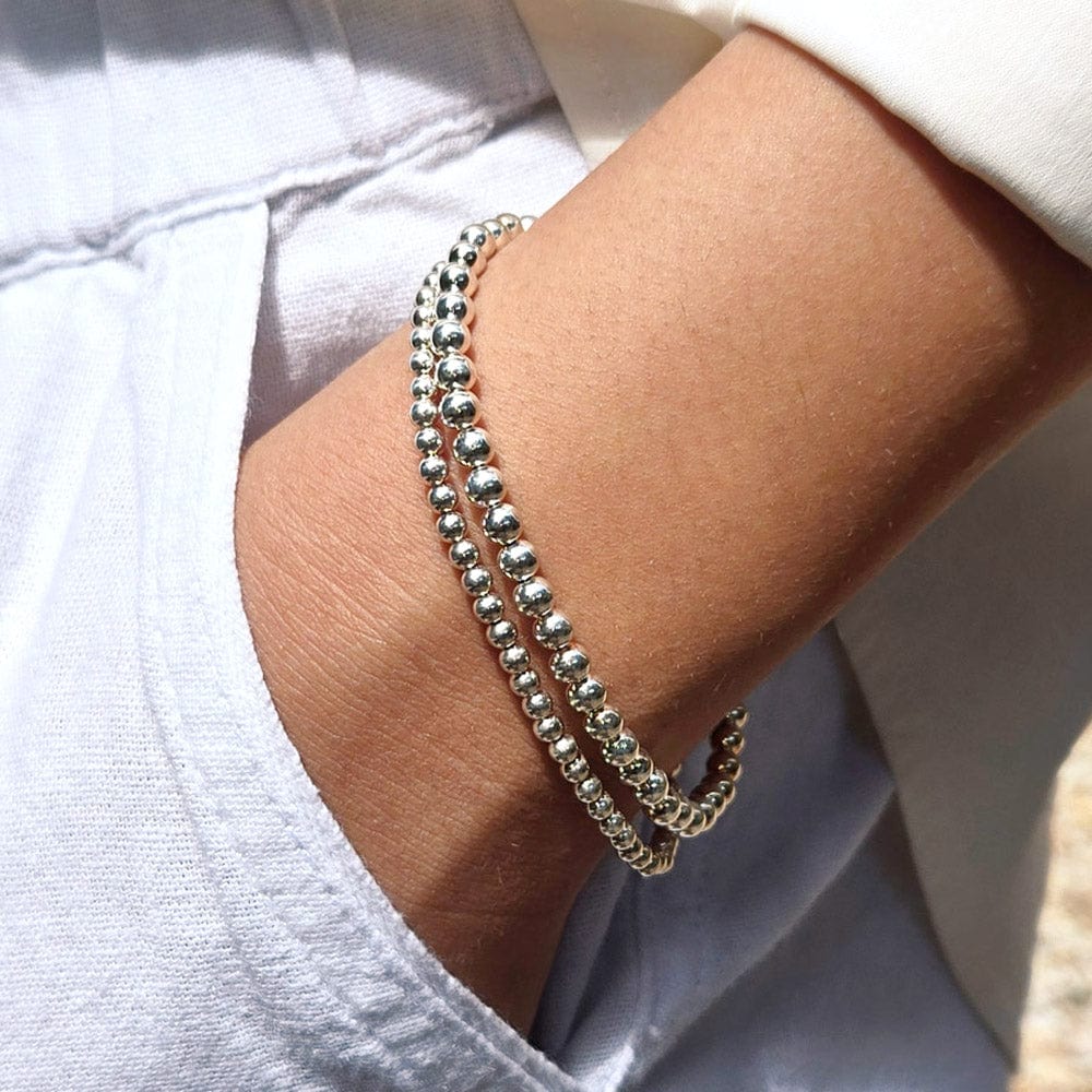 5mm Sterling Silver Bracelet - Beaded Stretch to Fit