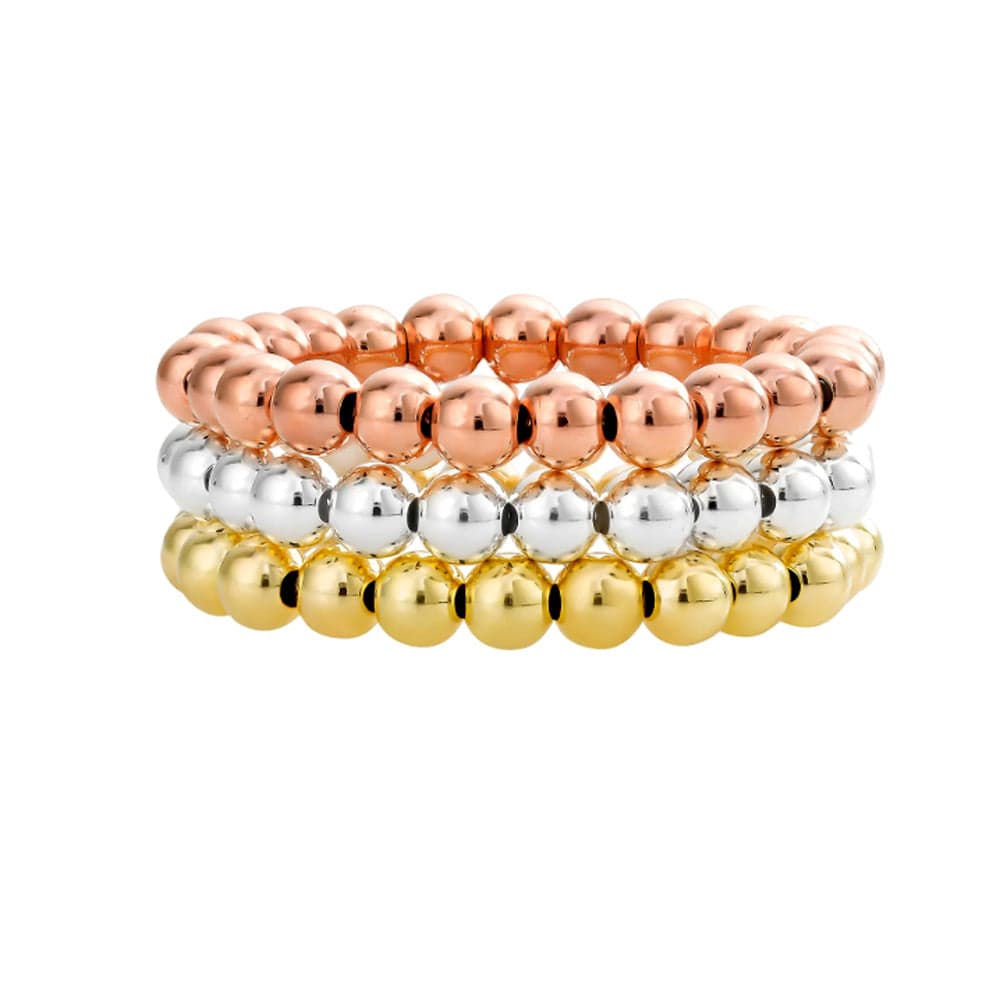 3mm Sterling Silver, Rose Gold, and 14k Gold-Filled Bead Ring Stack