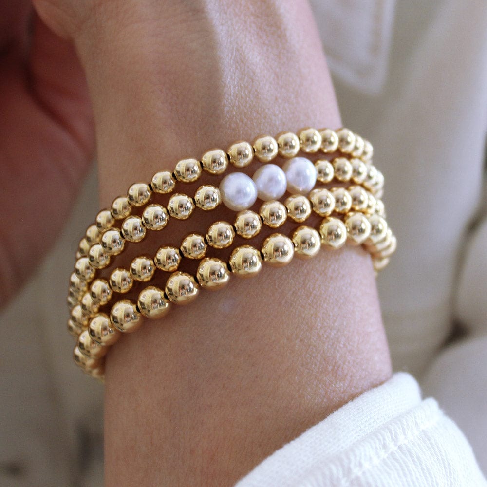 14K Gold Filled Beaded Stretch Bracelet 5mm 6.5 inch