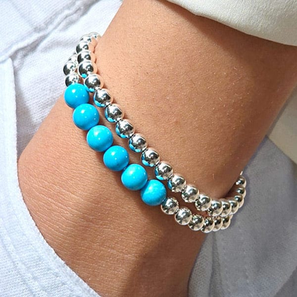 5mm sterling silver bracelet with sterling silver and turquoise