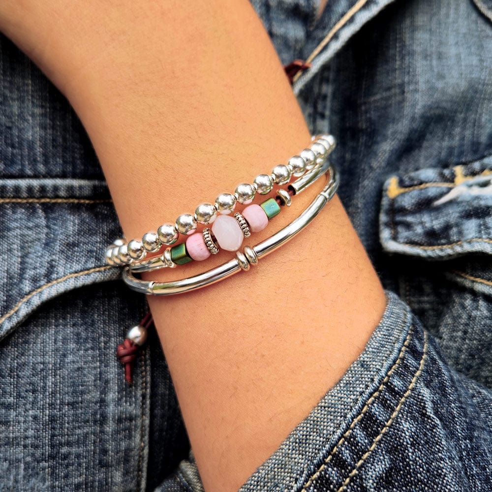 5mm Sterling Silver Stretch to Fit Bracelet with Briar Rose Silver Bracelet