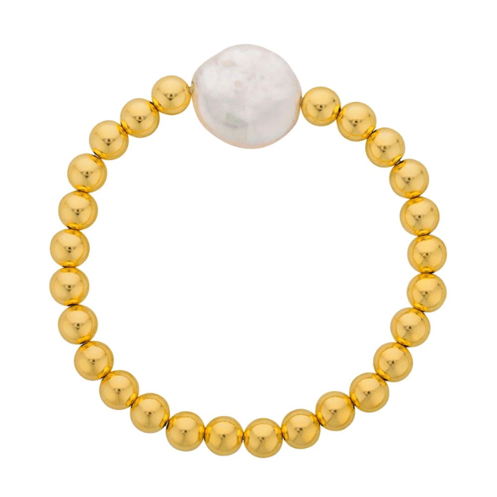  6mm 14k Gold Filled Beaded Bracelet with a Large Freshwater Pearl