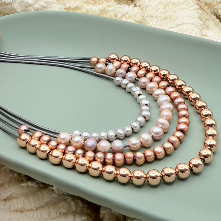 Pearl Essence 4-Strand Freshwater Pearl and Leather Necklace