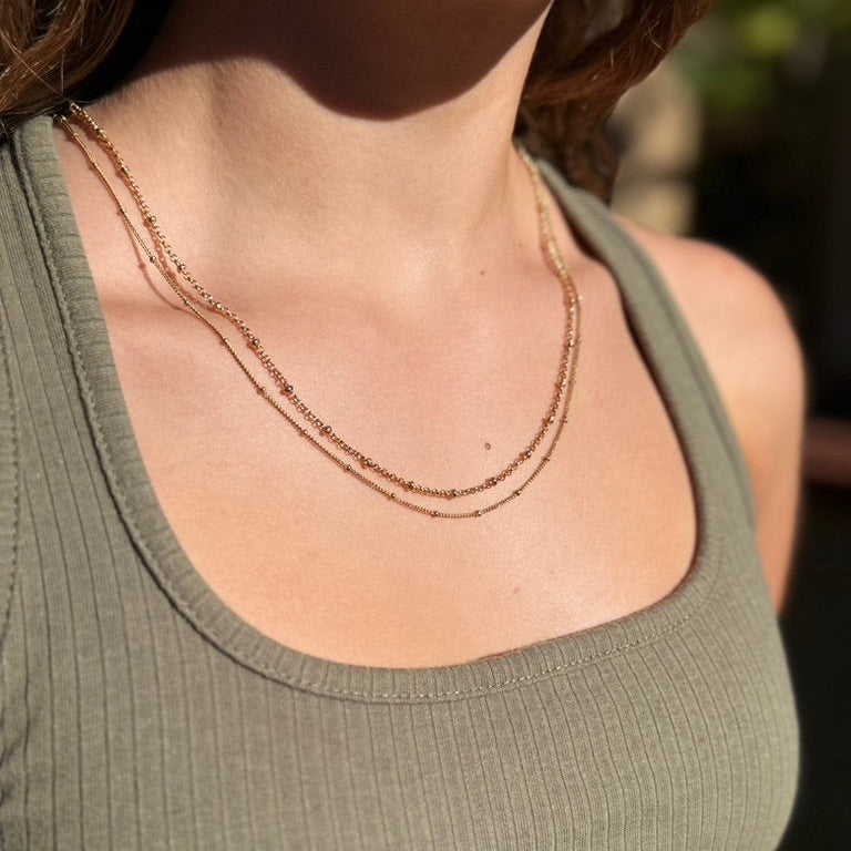 Lena 2-Layer Gold-Plated Satellite Chain Necklace